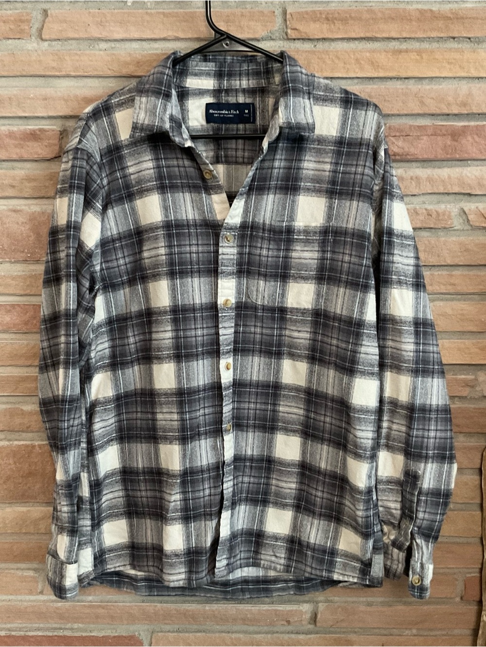 Abercrombie & Fitch Plaid Shirt Soft Flannel Gray Ivory Medium Tall